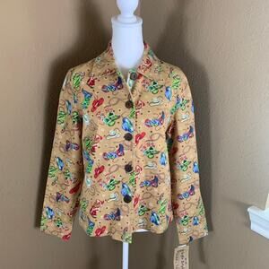 Western Rodeo Print Jacket Cowboy Boots Hats Novelty Jacket NWT Small